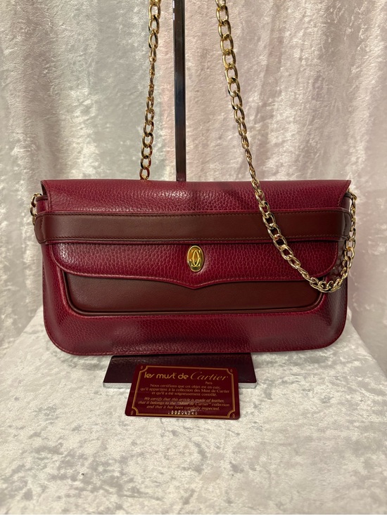 Cartier Handbags - Cartier Must de Cartier Vintage Pebbled Leather Clutch Bordeaux COA